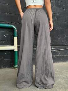 SHEIN Coolane Solid Drawstring Waist Cargo Pants - Grey - View 2