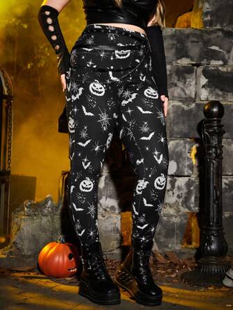 Plus Halloween Print Leggings Without Belt