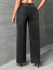 SHEIN SXY quần ống rộng Quần jean - màu đen - Xem 3