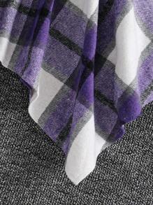 SHEIN Cô gái Tween In kẻ sọc Vai lạnh Viền khăn tay Váy có thắt lưng - màu đen - Xem 6