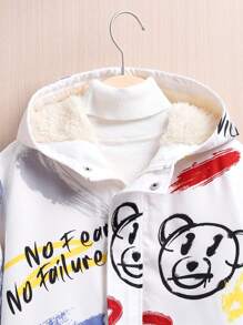 SHEIN 休閒鈕扣 口袋 拉鍊卡通 標語男童（大）外套 - 彩色 - 查看 4