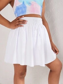 SHEIN Cô gái Tween Eo dây rút Váy năng động Có túi điện thoại - trắng - Xem 4