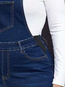 SHEIN Essnce 休閒鈕扣 口袋純色大碼牛仔連體褲 - 深色水洗藍 - 查看 6