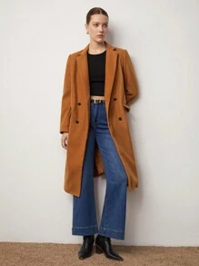 BizChic Lapel Neck Double Breasted Overcoat - Khaki - View 10