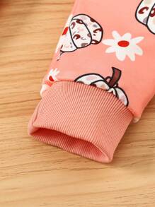 SHEIN Đứa bé gái Đồ họa Hoạt hình Tay Raglan Áo len & Quần nỉ - Hồng - Xem 4