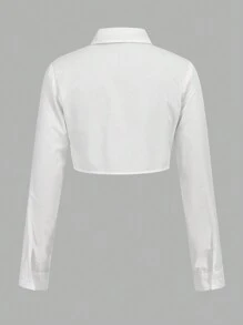 SHEIN MOD Chất rắn Viền mặt trước Mùa vụ Áo sơ mi Với Buộc - trắng - Xem 2