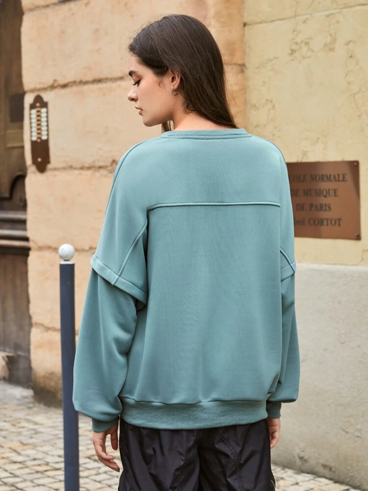 Letter Flap Pocket Drop Shoulder 2 In 1 Outdoor Sweatshirt