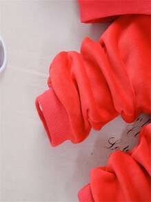 女嬰愛心和字母圖案加絨內裏連帽衫和運動褲 - 紅色 - 查看 4