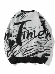 Manfinity Hypemode Men Letter Pattern Sweater - Black and White - View 2
