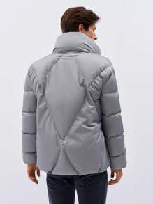 RueChic Men Zip Up Puffer Coat - Light Grey - View 2