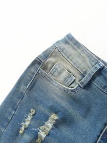 Cậu bé Tween Rách Denim mùa giặt Quần jean - Rửa tối - Xem 5