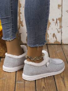 女性時尚毛絨襯裡戶外休閒運動鞋適用於秋天和冬天 - 淺灰色 - 查看 3