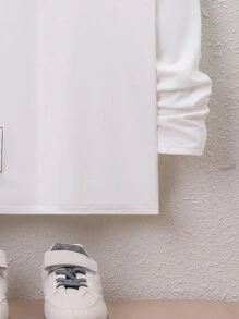 SHEIN Tween Boys' Loose Fit College Round Neck Pullover Letter Printed Long Sleeve Comfortable T-Shirt - White - View 3