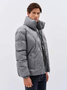 RueChic Men Zip Up Puffer Coat - Light Grey - View 3