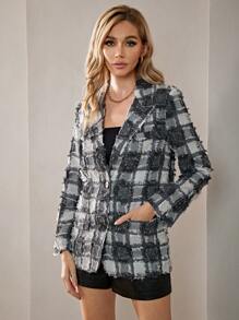 GENKIRA Plaid Print Lapel Neck Blazer Fall Cloth For Women - Multicolor - View 3