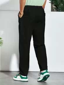 Manfinity RebelGame Men Solid Slant Pocket Straight Leg Pants - Black - View 2