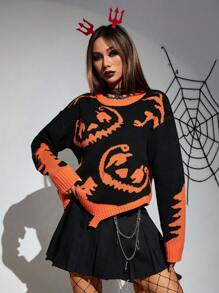 PUNK Hoa văn Halloween Thả vai Áo len - Nhiều màu - Xem 4