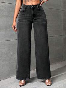 SHEIN SXY quần ống rộng Quần jean - màu đen - Xem 2