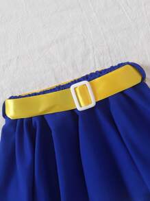 SHEIN Baby Girl Heart Print Puff Sleeve Contrast Binding Tee & Cape & Belted Skirt Costume Set