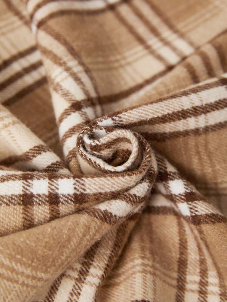 Plaid Print Drop Shoulder Flap Detail Overcoat