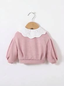 SHEIN 新生女嬰前鈕扣燈籠袖保暖襯裡夾克（無T恤） - 淺粉色 - 查看 2