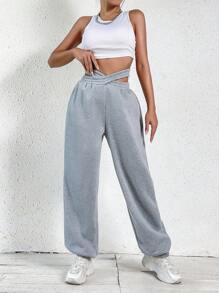 Pantalones deportivos de cintura con abertura - Gris - Ver 4