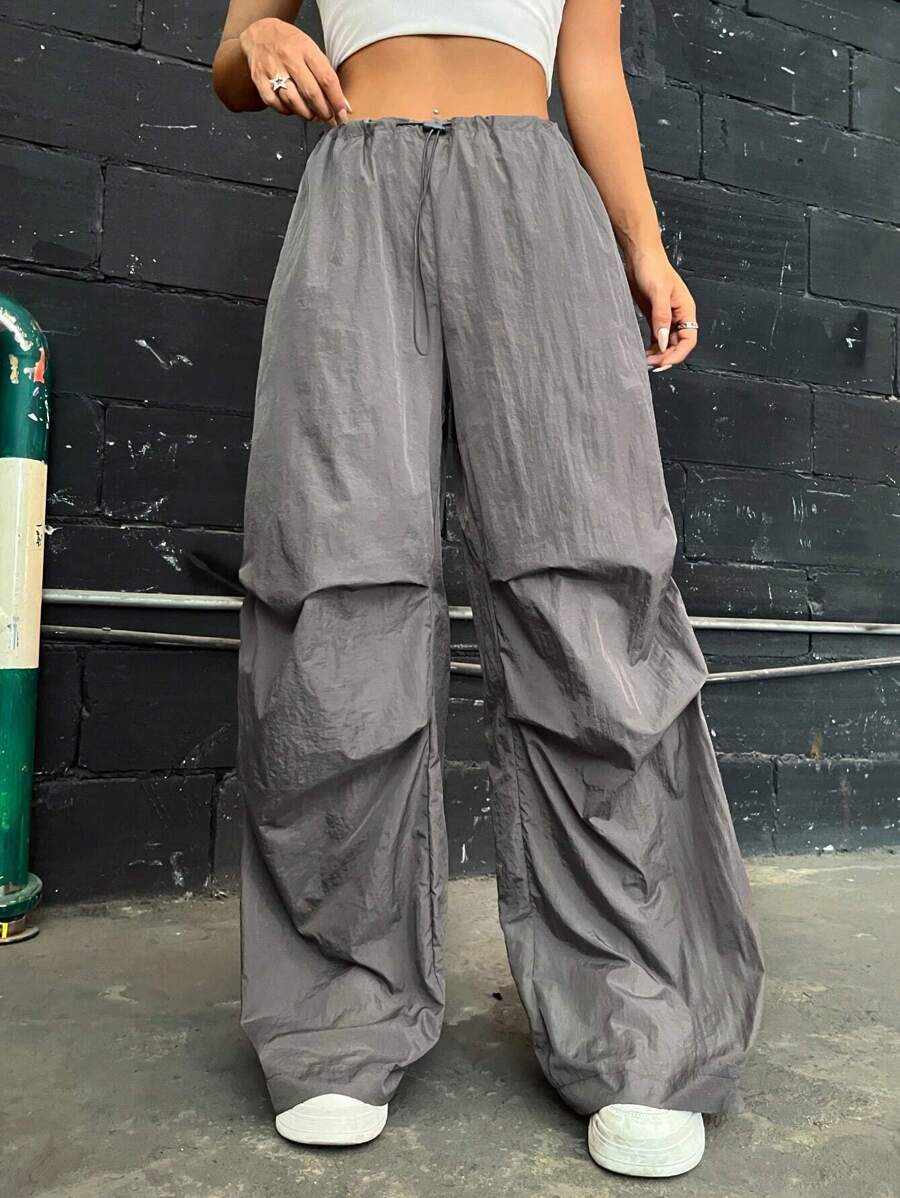 SHEIN Coolane Solid Drawstring Waist Cargo Pants - Grey - View 1