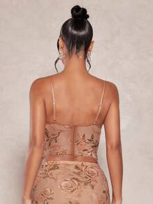 SHEIN BAE Floral Print Ruched Bustier Mesh Cami Top - Multicolor - View 3