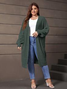 SHEIN LUNE Áo khoác cardigan thả vai cỡ lớn - màu xanh lá - Xem 7
