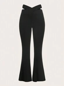 SHEIN ICON 鏤空喇叭褲 - 黑色 - 查看 2