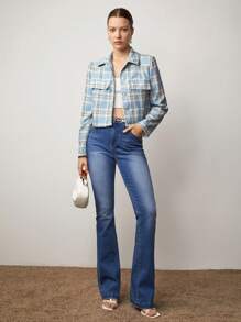 BizChic Plaid Print Flap Detail Jacket - Multicolor - View 4