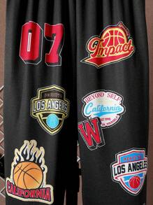 SHEIN Tween Boy Letter Graphic Two Tone Varsity Jacket & Sweatpants Without Tee - Black and White - View 7