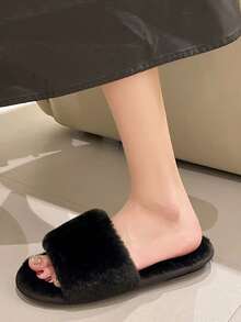 Women's Fashionable Indoor Black House Slippers - Black - View 3