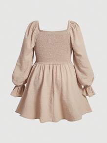 SHEIN MOD Plus Floral Print Flounce Sleeve Dress - Khaki - View 2