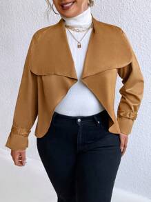 SHEIN Unity 大碼大翻領開門襟夾克 - 銅色 - 查看 3