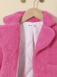 SHEIN Baby Girl Dual Pocket Ruffle Hem Teddy Coat Without Tee - Pink - View 5