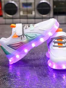 Rechargeable Kids' Light-Up Shoes, LED Sneakers With 7 Colors For Boys And Girls, USB Charging, Running Shoes With Flashing Lights And Breathable Mesh, Casual Sports Shoes For Toddlers, Children, Youth, Street Dance Shoe And Chunky Sneaker Style - White - View 3