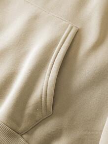 SHEIN EZwear Floral & Butterfly Print Drawstring Thermal Lined Hoodie - Khaki - View 7