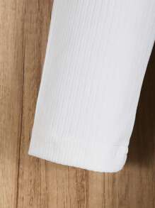 SHEIN Cô gái Tween Chất rắn Nút phía trước Chần Áo khoác & Quần nỉ & Áo thun - Xám - Xem 4