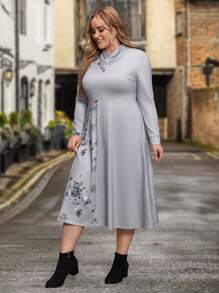EMERY ROSE Hơn In hoa Chi tiết Nút Đầm - Xám - Xem 5