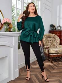 EMERY ROSE Hơn Tay áo lồng đèn Nút phía trước Áo sơ mi - Màu xanh lá cây đậm - Xem 6