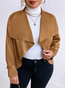 SHEIN Unity 大碼大翻領開門襟夾克 - 銅色 - 查看 5