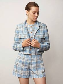 BizChic Plaid Print Flap Detail Jacket - Multicolor - View 5