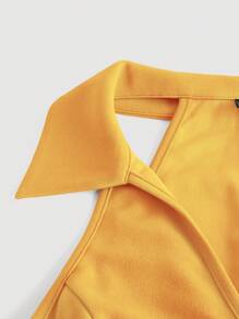 SHEIN MOD 素色V領洋裝 - 黃色 - 查看 3