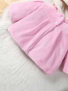 SHEIN 女小童3D耳朵設計連帽法蘭絨夾克 - 粉色 - 查看 7