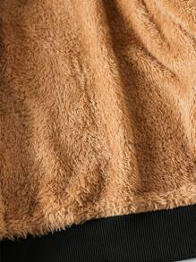 SHEIN Tween Boy Letter Patched Detail Teddy Lined Hooded Jacket - Black - View 7