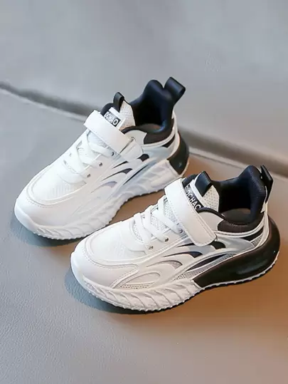 New Style Girls' Sports Shoes, For Big Kids, Mesh Casual Chunky Sneakers With Thick Soles, Hook & Loop Fasteners, Ideal For Boys' Running Shoes