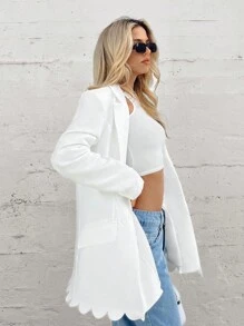 SHEIN Essnce 素色貝殼邊開門襟西裝外套 - 白色 - 查看 4