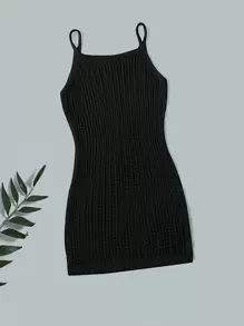 女大童素色針織罩衫洋裝 - 黑色 - 查看 1