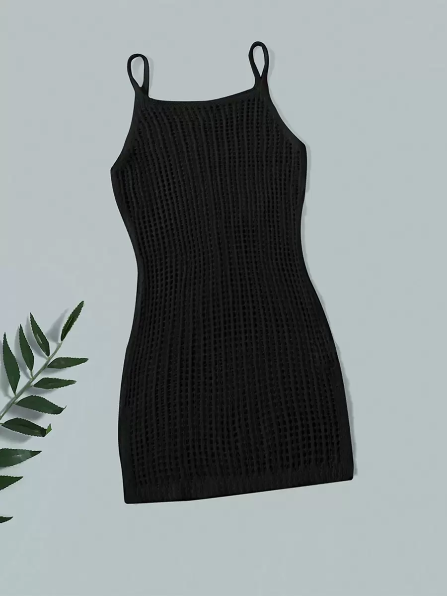 女大童素色針織罩衫洋裝 - 黑色 - 查看 1